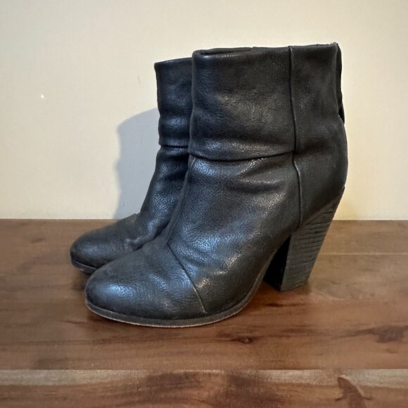 Rag & Bone Newbury Black Leather Ankle Boots • Stacked Block Heel • Women’s - Picture 2 of 8